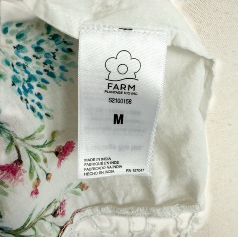 FARM RIO Louise Floral White Multi Floral Puff Sleeve Top M Like New RARE - Picture 14 of 16